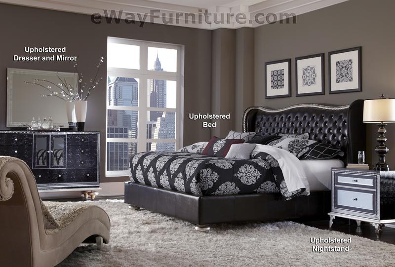Starry Night Tufted Black Leather And Crystal Bed
